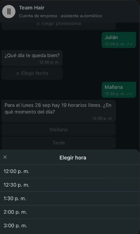 Selector de horas del chatbot